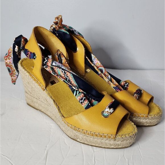 Vidorreta made in Spain strappy open toe sandal EU 41 yellow espadrille wedges - Picture 1 of 7